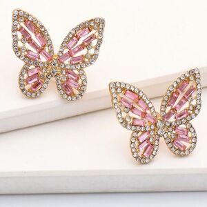 Pink butterfly earrings N329